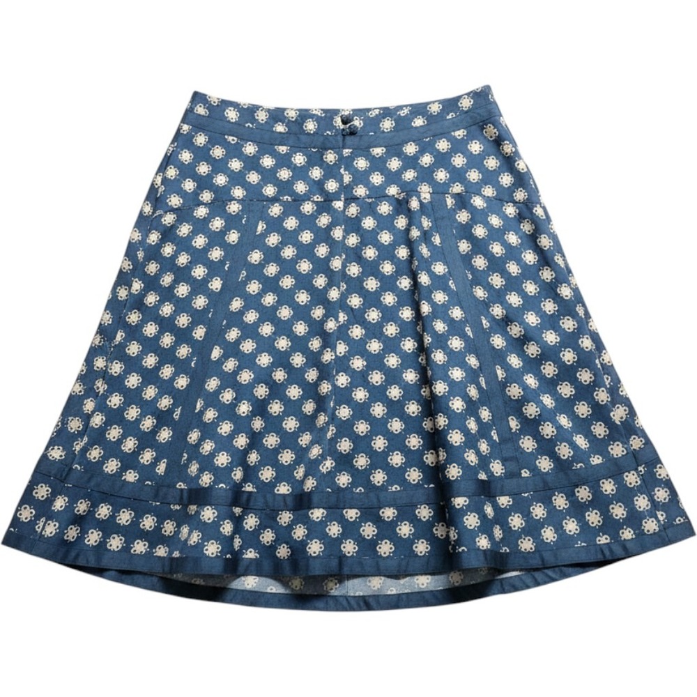 Marc Jacobs Blue Silk Floral Print A-Line Skirt Grosgrain‎ Trim Size 10 Career